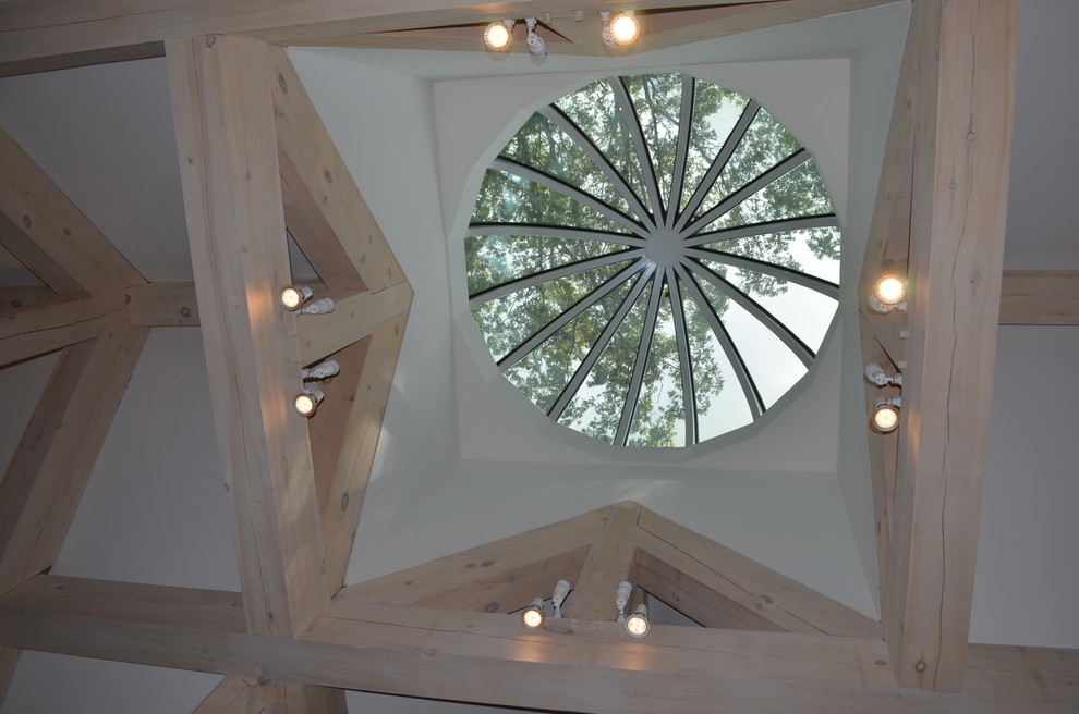 Post and Beam Framing Spaces Eclectic with Crossed Gables Glass Dome