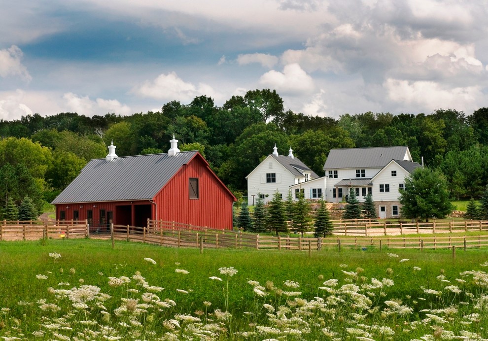 Post and Rail Fence Exterior Farmhouse with Barn Exterior Farm Farmhouse