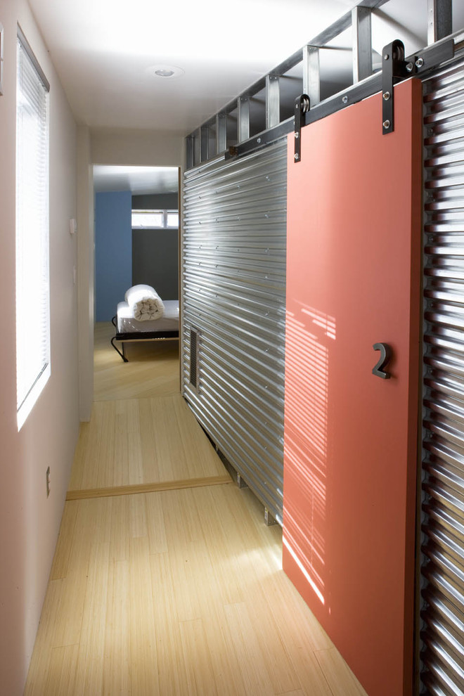 Pottery Barn Knock Off Hall Industrial with Barn Door Blue Wall