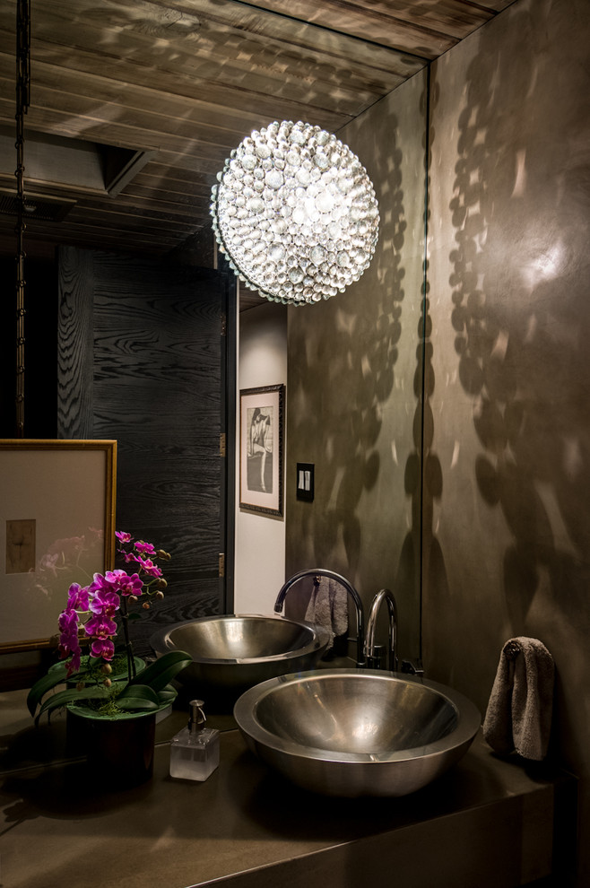 Powder Room Light Fixtures Powder Room Contemporary with Dark Colors Flower Mirror