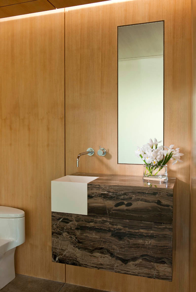 Powder Room Sinks Powder Room Contemporary with Brown Stone Vanity Clean1