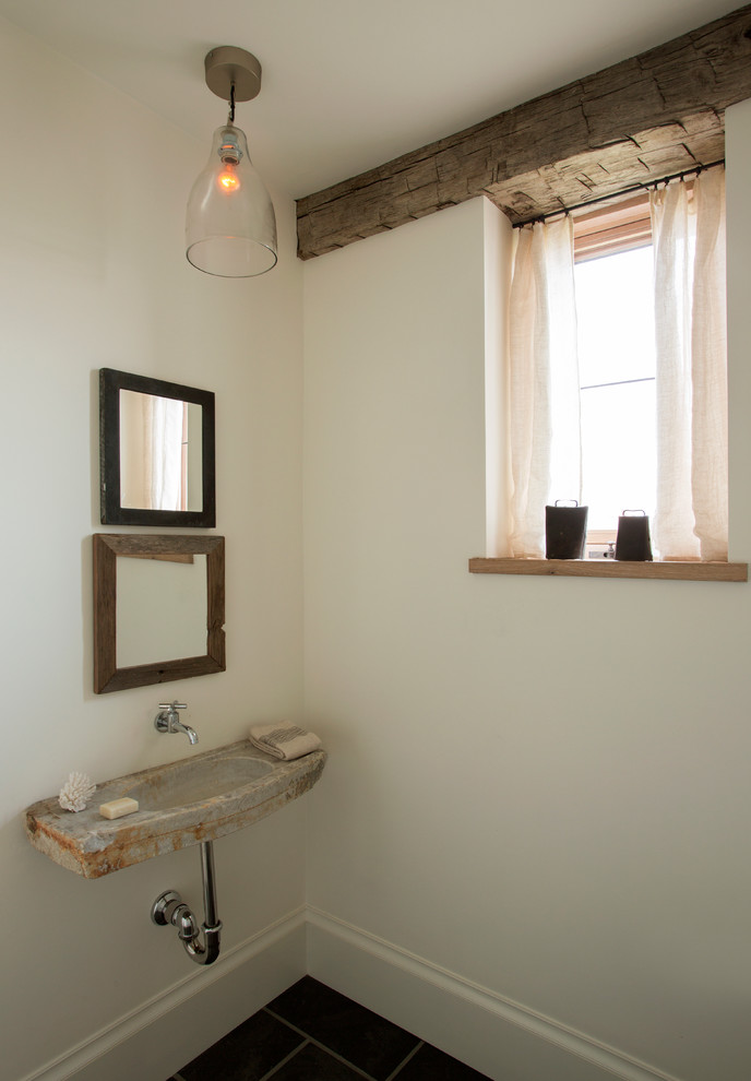 Powder Room Sinks Powder Room Farmhouse with Framed Wall Mirror Pendant1