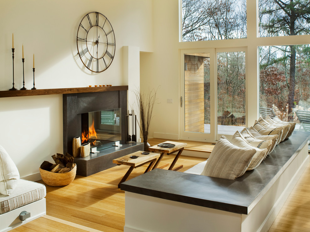Precast Fireplace Surrounds Living Room Contemporary with Built in Sofa Concrete Fireplace