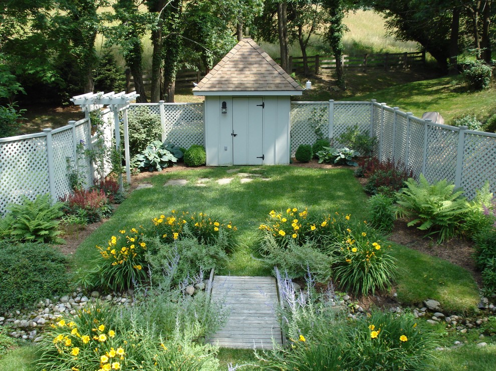 Privacy Fence Panels Landscape Traditional with Arbor Bridge Cottage Garden