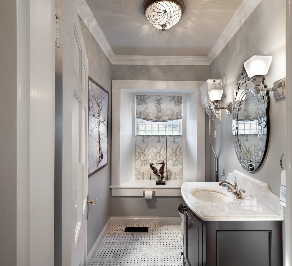 Pull Chain Toilet Bathroom Traditional with Arabescato Basketweave Bath Bathroom
