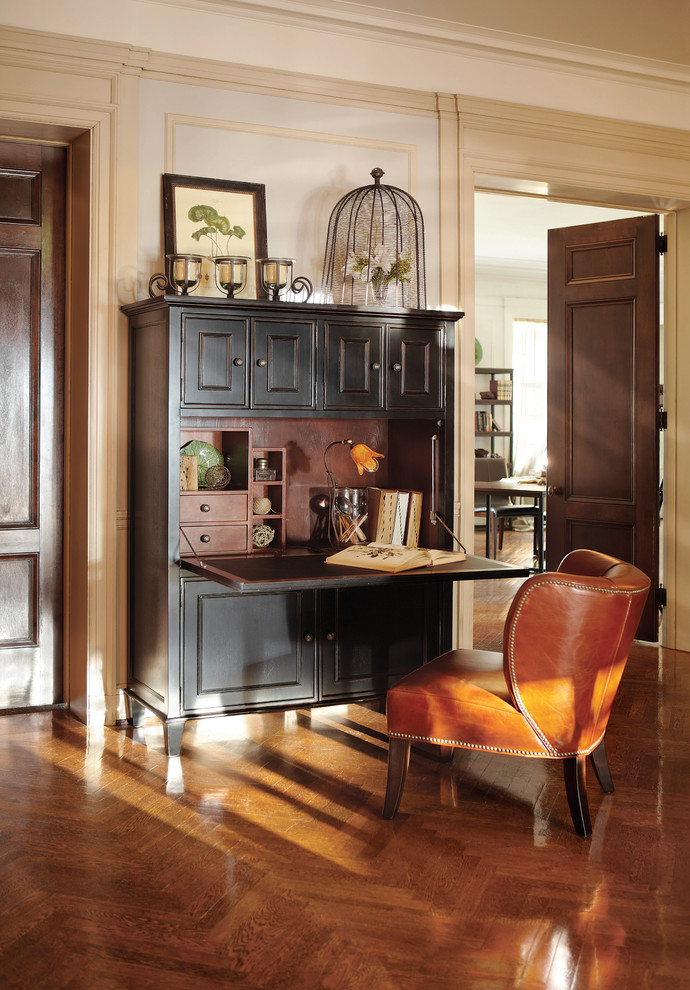 Pull Down Desk Home Office Traditional with Black Desk Brown Leather