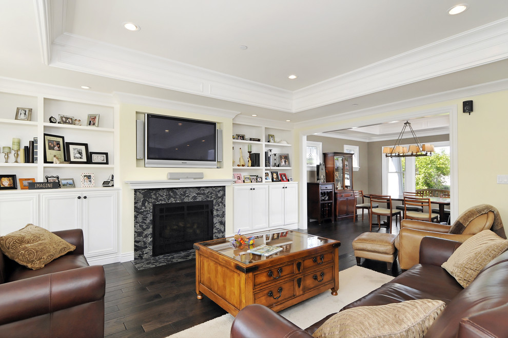 Pull Down Stairs Living Room Craftsman with Bookcase Bookshelves Built In