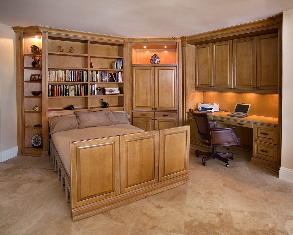 Pull Out Chair Bed Home Office Traditional with Built in Cabinets Built