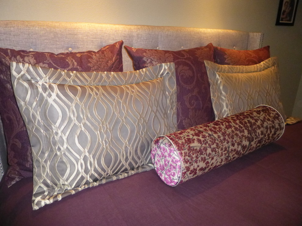 Purple Duvet Cover Spaces Transitional with Bolster Pillow Custom Bedding
