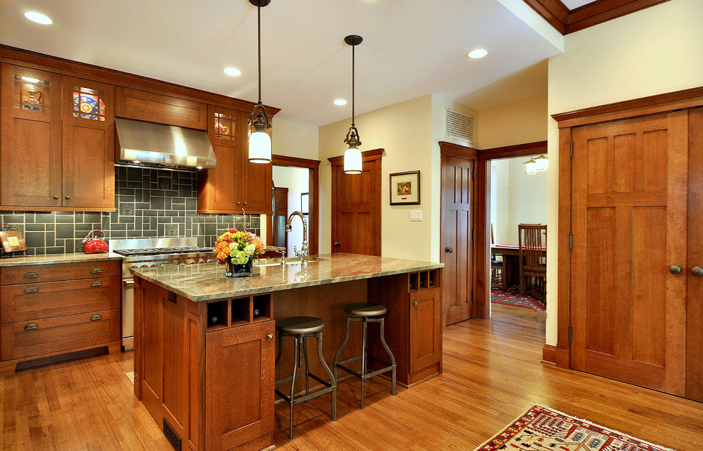 quarter sawn oak kitchen cabinets Kitchen Craftsman with ceiling lighting Craftsman island