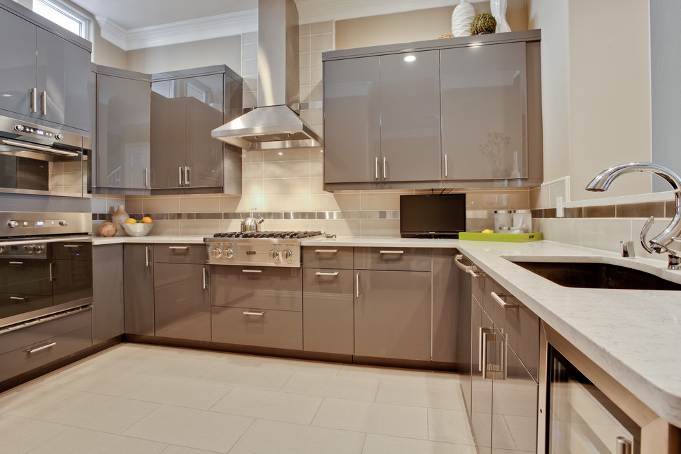 Quartz Countertop Colors Kitchen Contemporary with Backsplash Accent Futuristic Kitchen