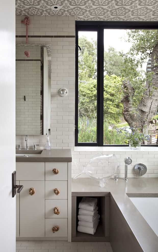 Quartz Countertops Colors Bathroom Contemporary with Accent Tile Concrete Hardware