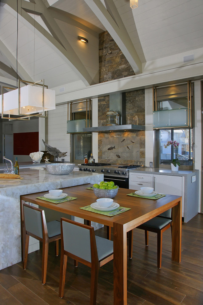 Quartz Dining Table Kitchen Contemporary with Dark Stained Wood Floor