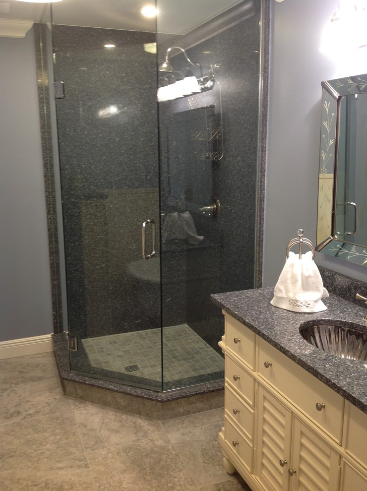 Quartz Shower Walls Bathroom Beach with Blue Gray Paint Corner