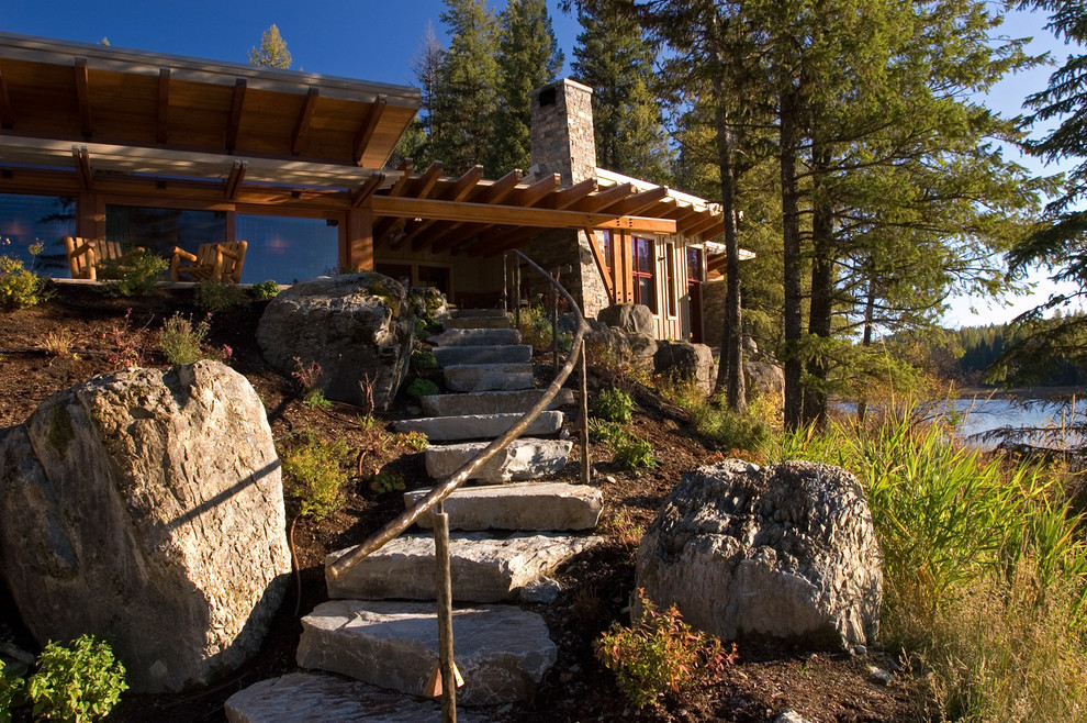Railings for Steps Landscape Contemporary with Boulders Chimney Post And