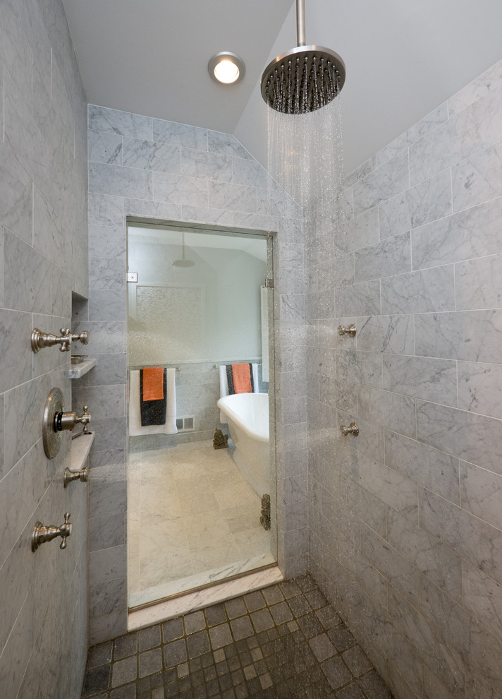 Rain Shower Head Bathroom Traditional with Carrara Marble Carrera Marble