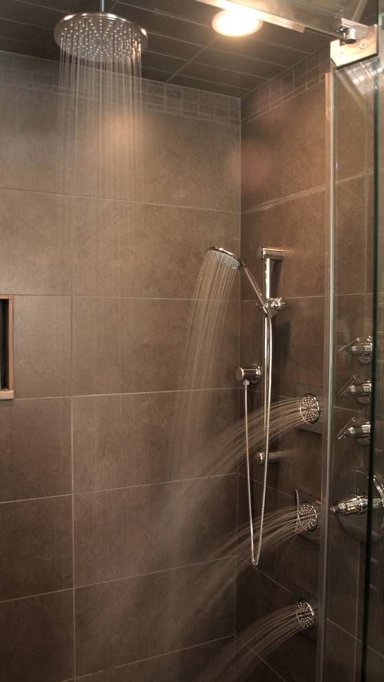 Rain Shower System Spaces Contemporary with Body Jets Ceramic Tile