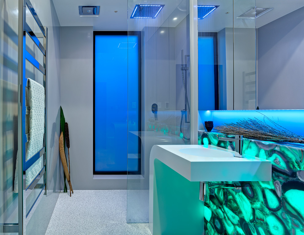 Rainfall Shower Head Spaces Modern with Back Lit Bathroom Bathroom