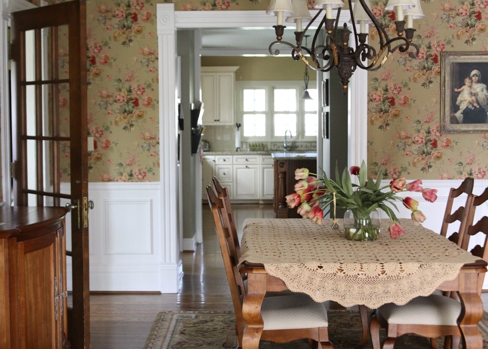 Ralph Lauren Wallpaper Dining Room Traditional with Cottage Floral Arrangement Floral