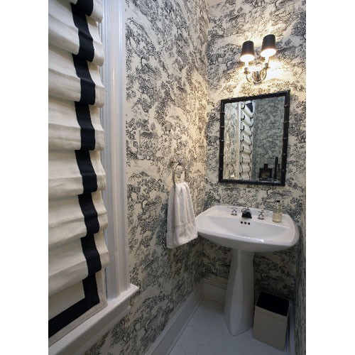 Ralph Lauren Wallpaper Powder Room Traditional with Bath Lighting Black And