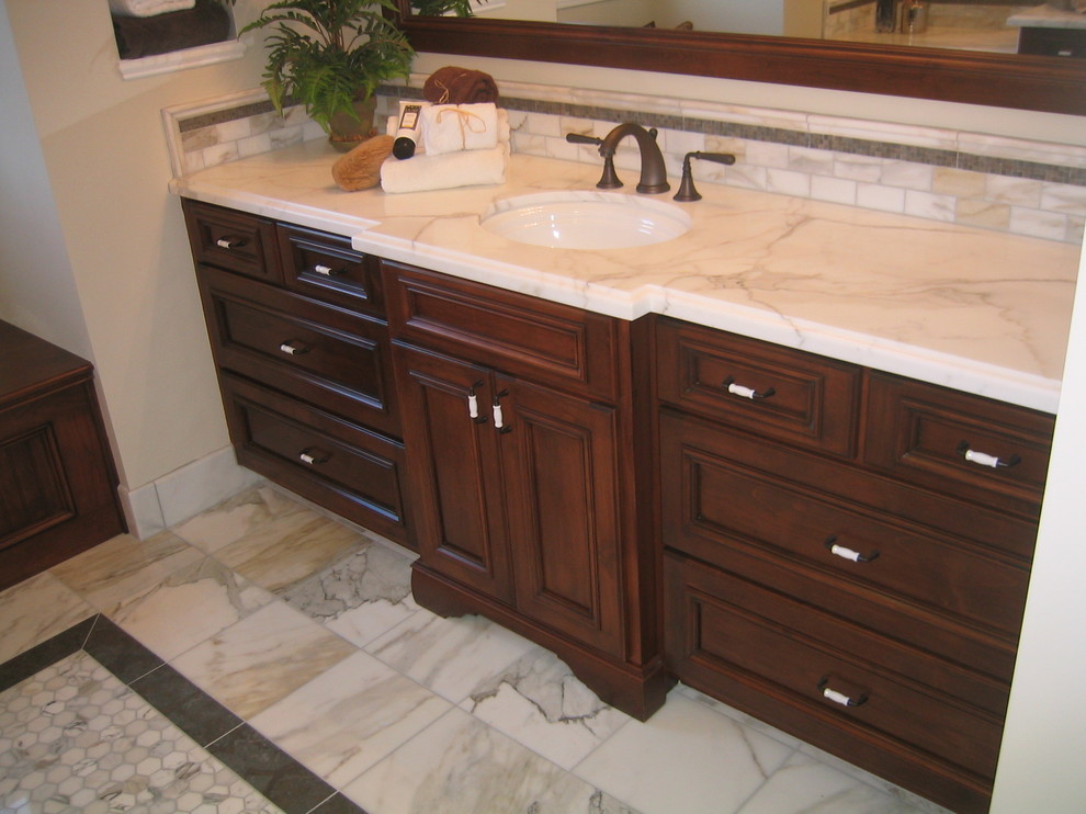 Recessed Medicine Cabinet with Lights Bathroom Traditional with Calacatta Marble Slab 