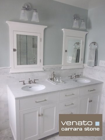 Recessed Medicine Cabinet with Lights Bathroom Traditional with Carrara 3x6 Carrara Subway