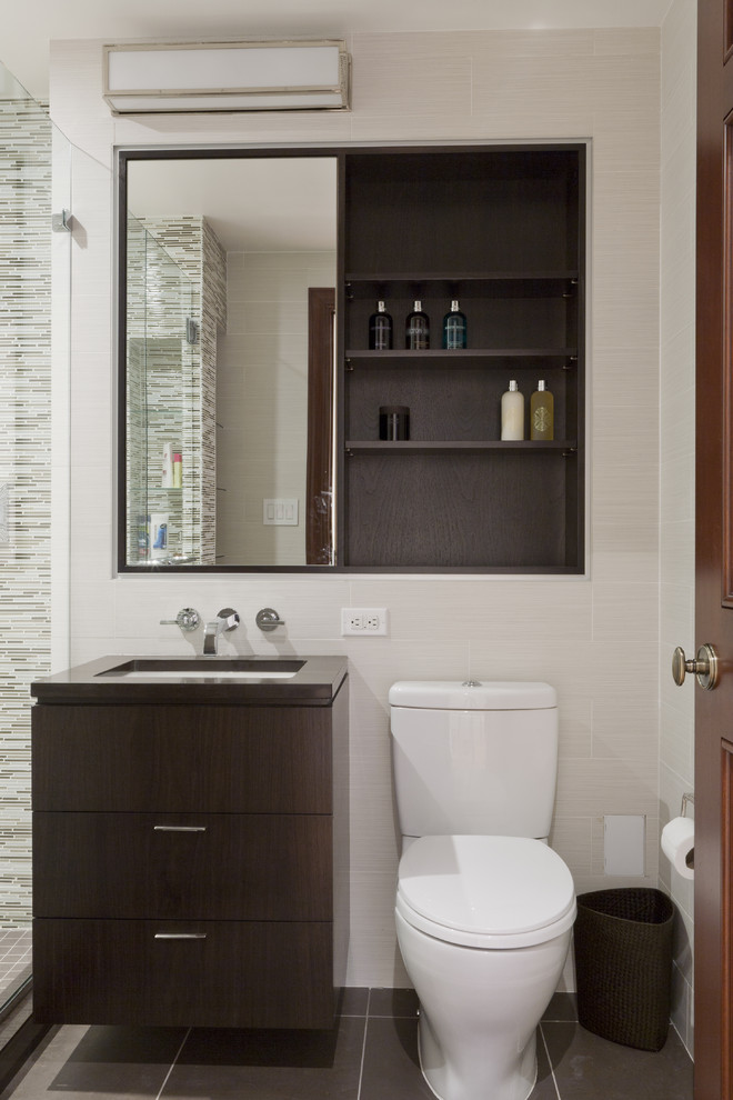 Recessed Medicine Cabinets Bathroom Contemporary with Dark Stained Wood Floating