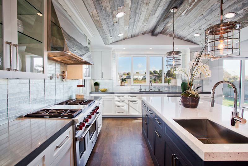 Reclaimed Wood Ceiling Kitchen Transitional with None 1