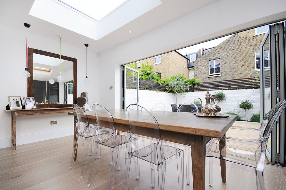 Reclaimed Wood Dining Table Dining Room Contemporary with Armchair Bi Fold Doors Farmhouse