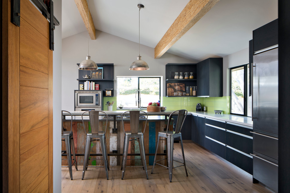 Reclaimed Wood Kitchen Island Kitchen Contemporary with Bar Stools Barn Door