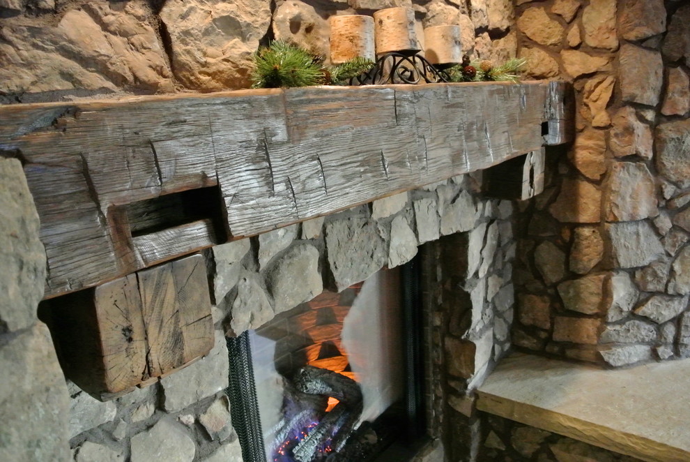 Reclaimed Wood Mantel Living Room Traditional with Beam Fireplace Gas Hand