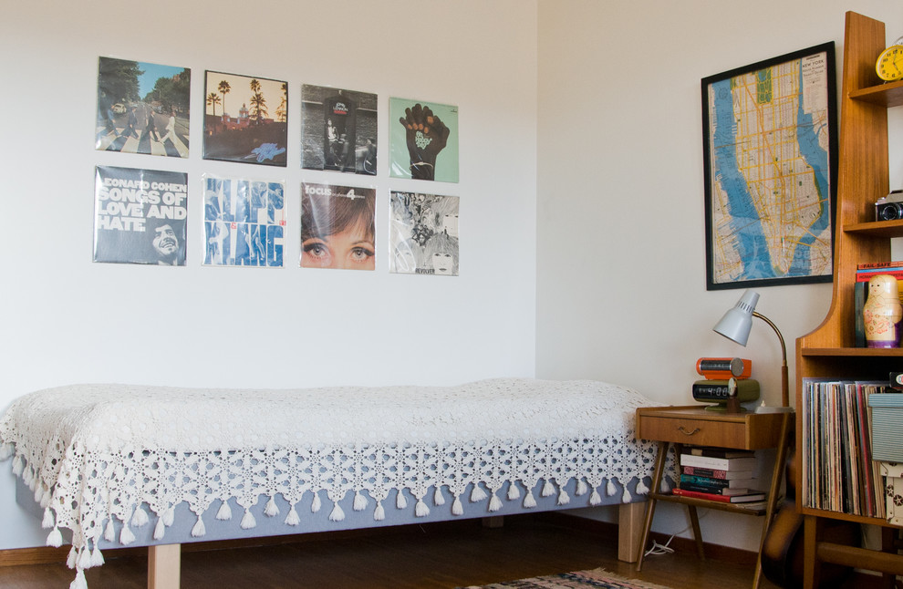 Recording Studio Lighting Bedroom Midcentury with Alarm Clock Album Covers