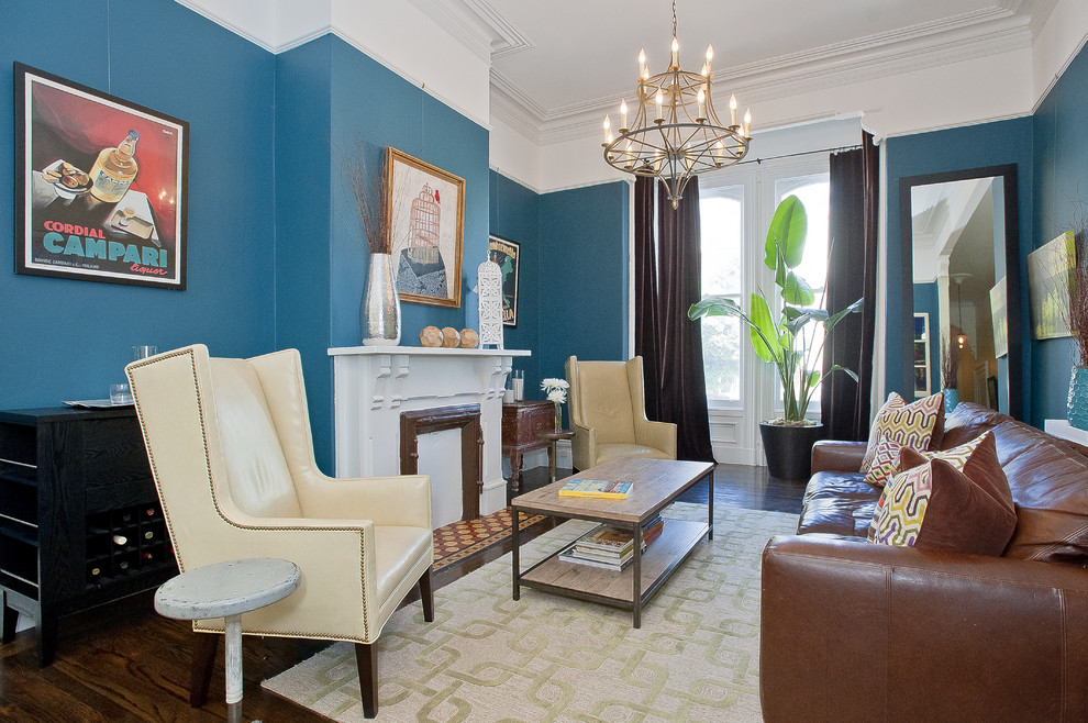 Rectangle Coffee Table Living Room Traditional with Blue Walls Crown Molding