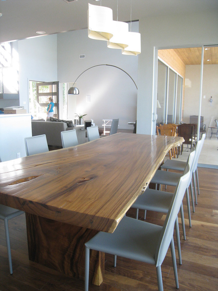 Rectangular Glass Top Dining Table Dining Room Contemporary with Arc Lamp Covered Patio
