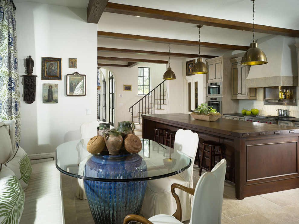 Rectangular Glass Top Dining Table Kitchen Mediterranean with Banquette Bar Stools Barstools