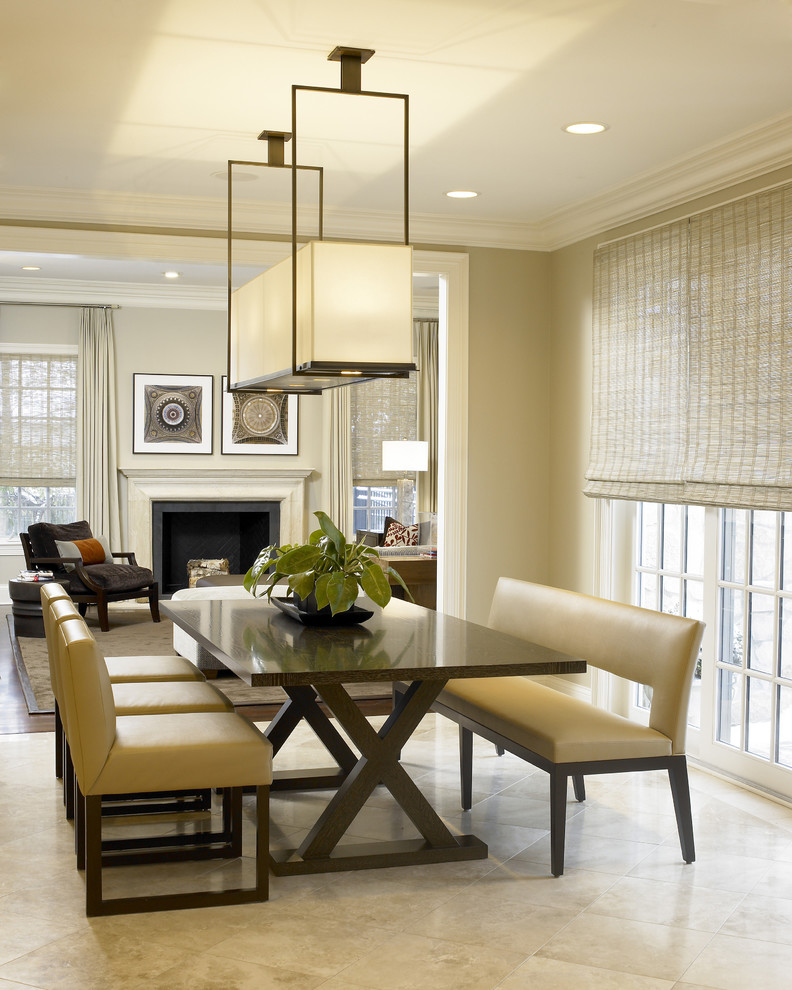 Rectangular Light Fixture Dining Room Contemporary with Beige Tile Floor Beige