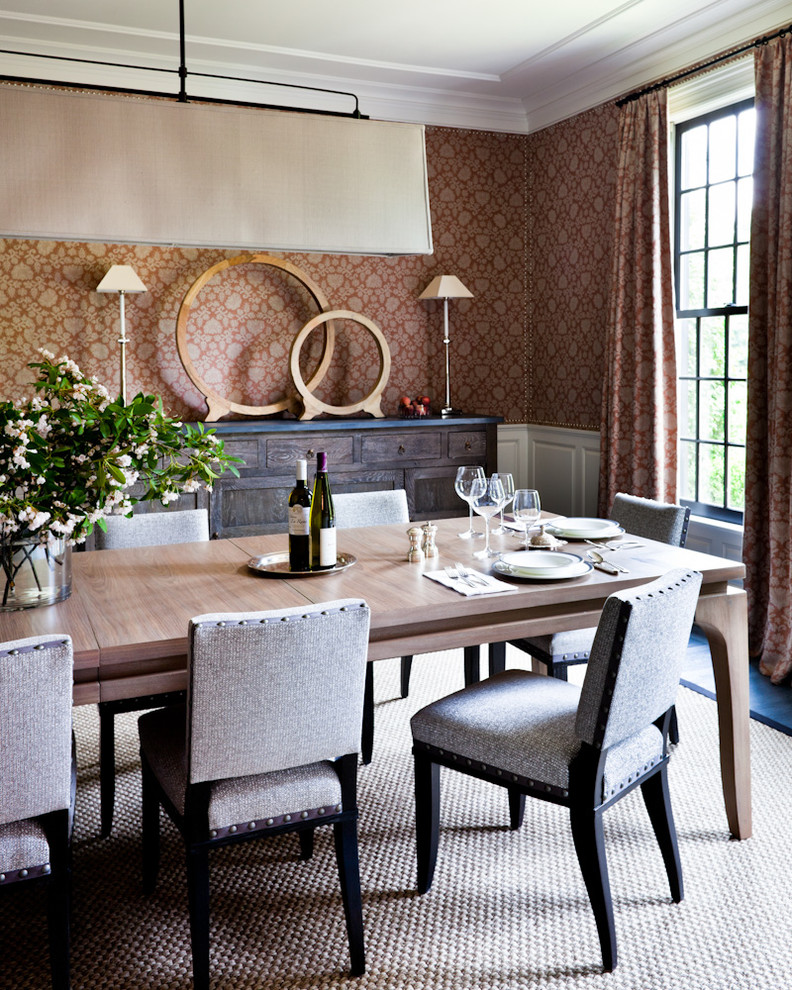 Rectangular Light Fixtures Dining Room Transitional with Beige Rug Blue Floor