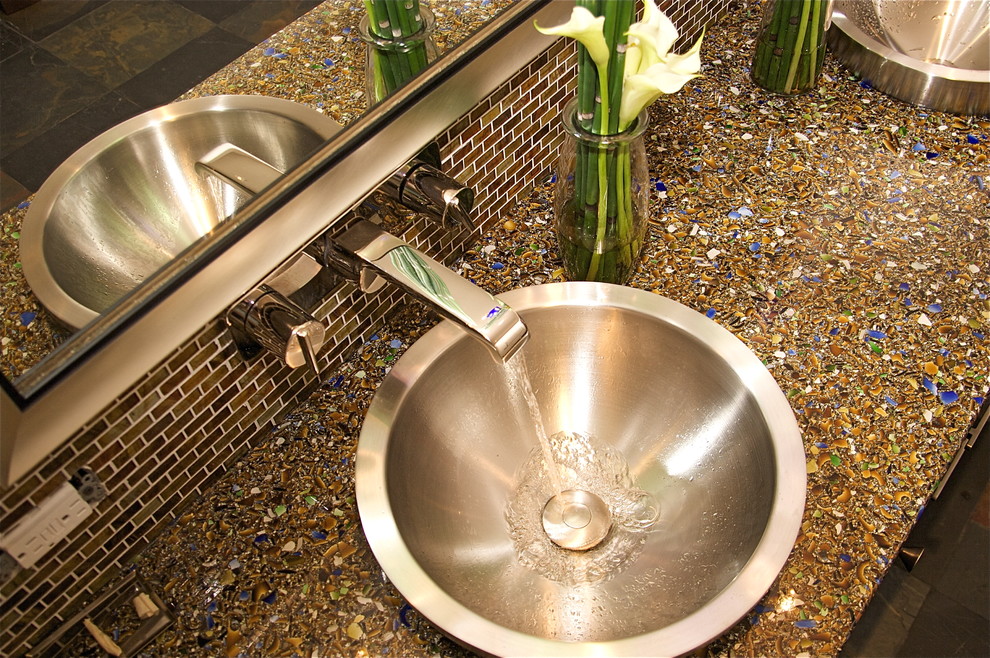 Recycled Glass Countertops Bathroom Modern with Entry Interior Design In