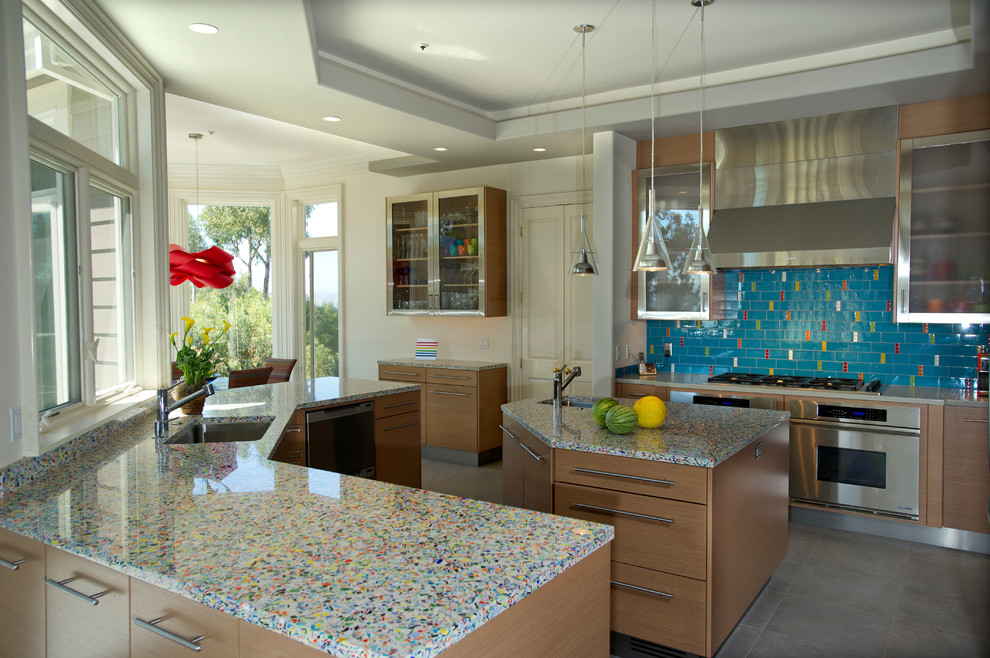 Recycled Glass Countertops Kitchen Contemporary with Bay Bay Area Before