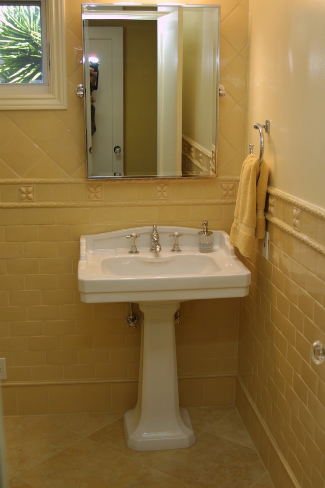 Red and Cream Curtains Bathroom Traditional with None 