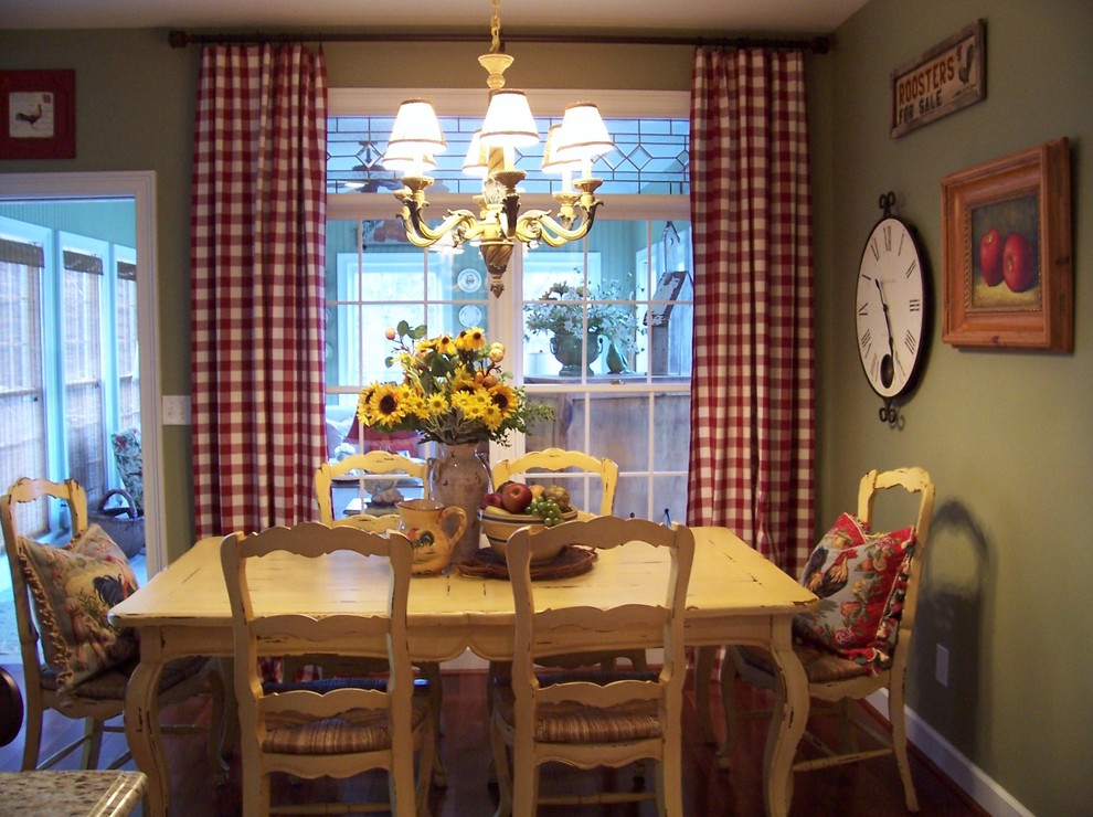 Red and Cream Curtains Dining Room Farmhouse with Breakfast Room Centerpiece Chairs