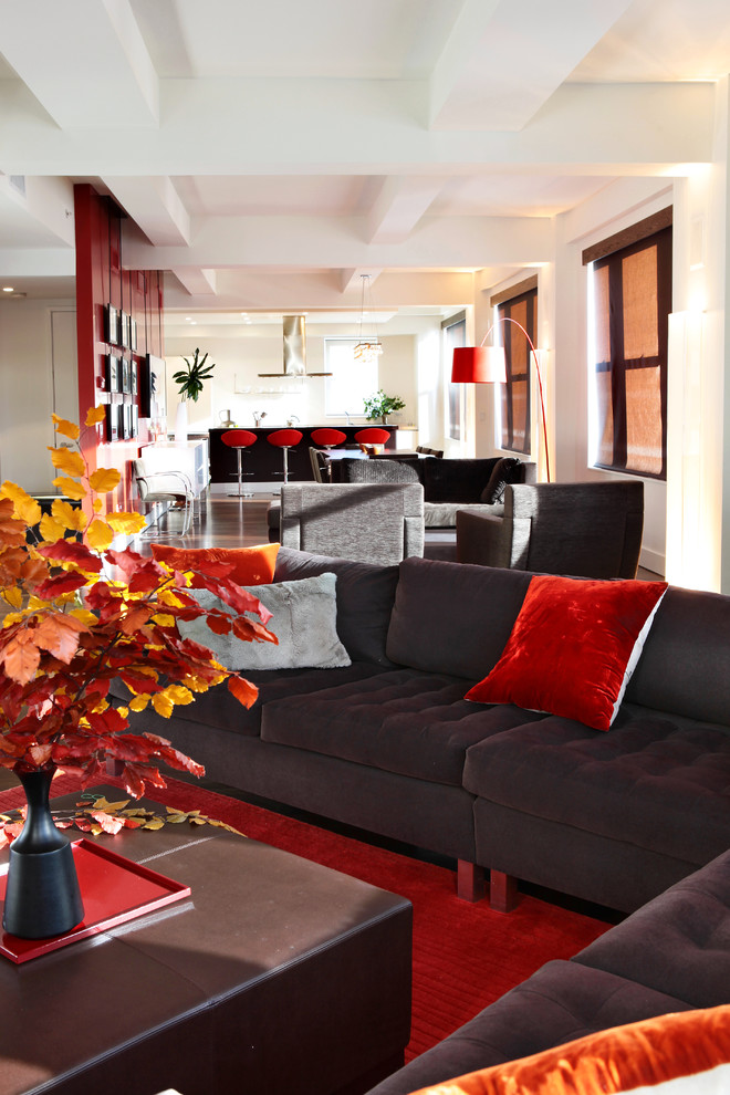 Red Bar Stools Living Room Modern with Ceiling Beams Charcoal Furniture