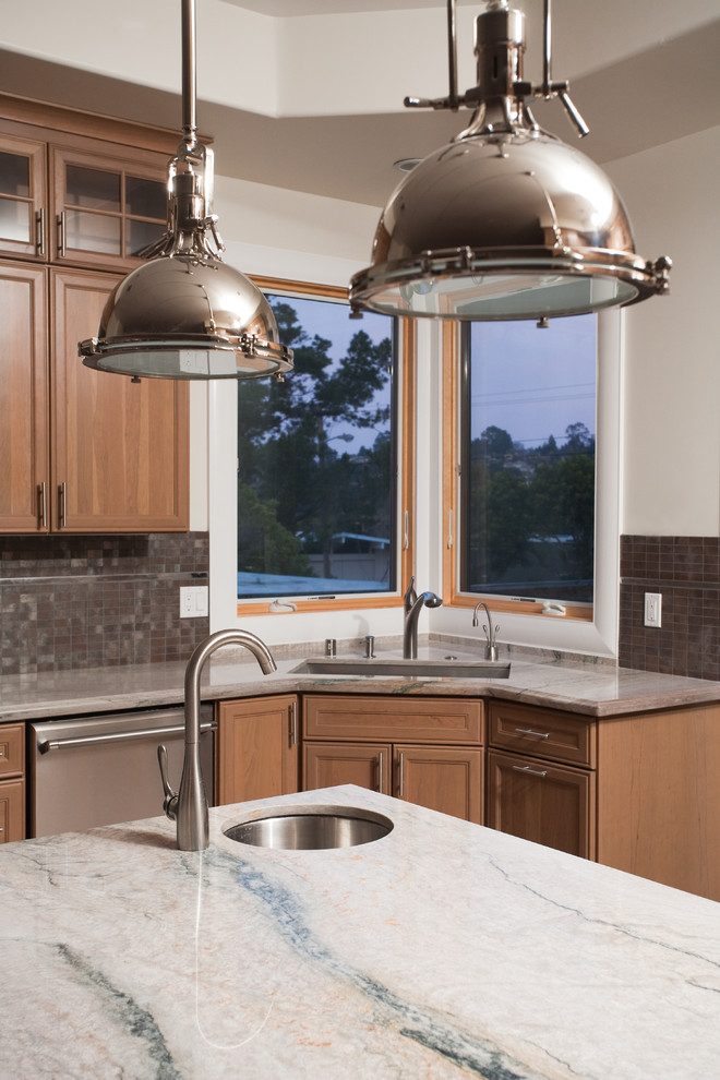 Red Birch Cabinets Kitchen Contemporary with Granite Kitchen Island Remodel