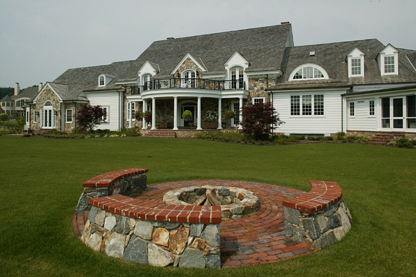 Red Brick Fire Pit Exterior Traditional with None 