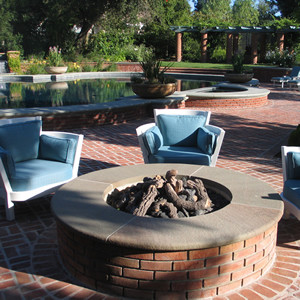 Red Brick Fire Pit Landscape Traditional with Firepit 