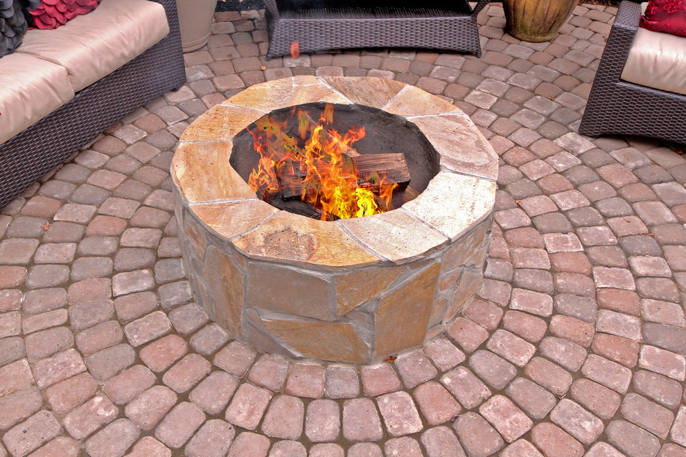 Red Brick Fire Pit Patio Traditional with None 