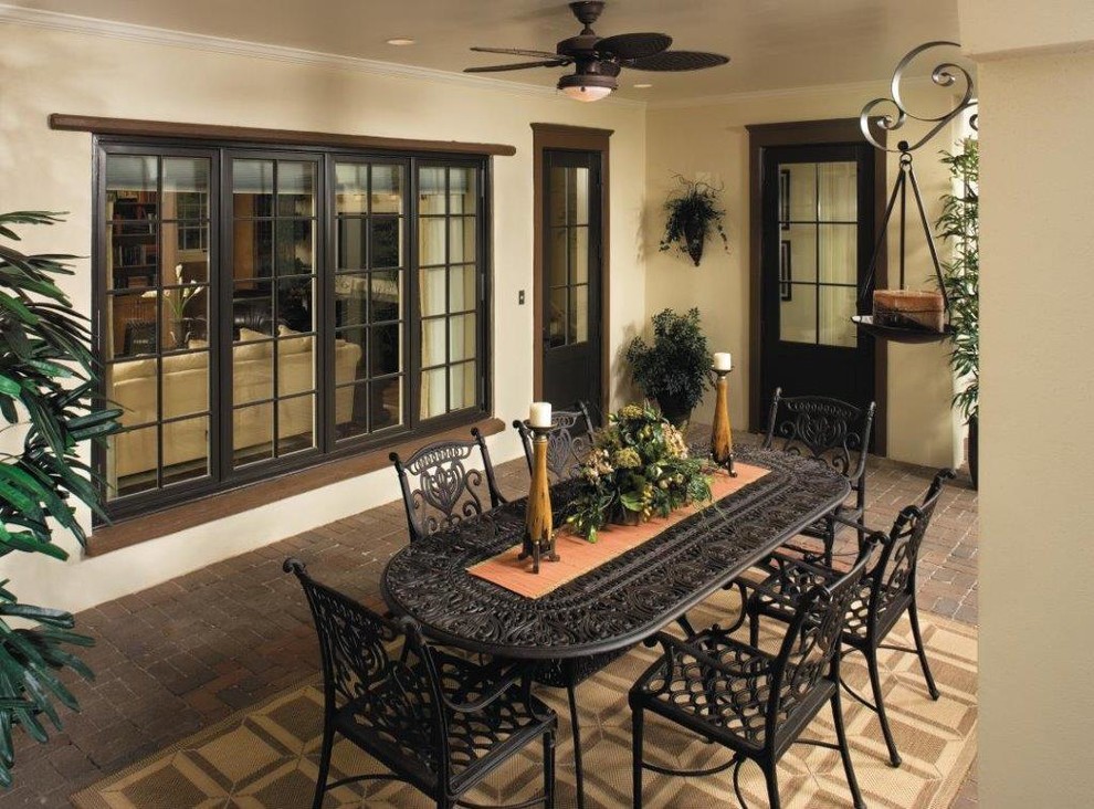 Red Brick Patio Patio Rustic with Crank Outs Dark Window