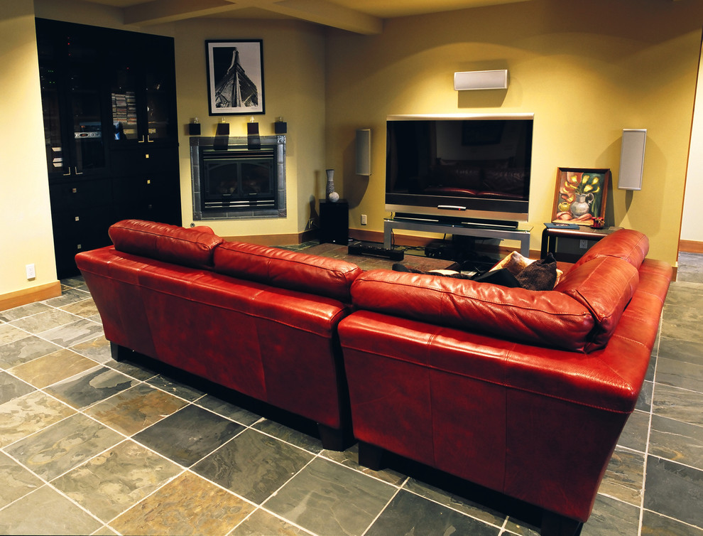 Red Leather Sectional Basement Contemporary with None 