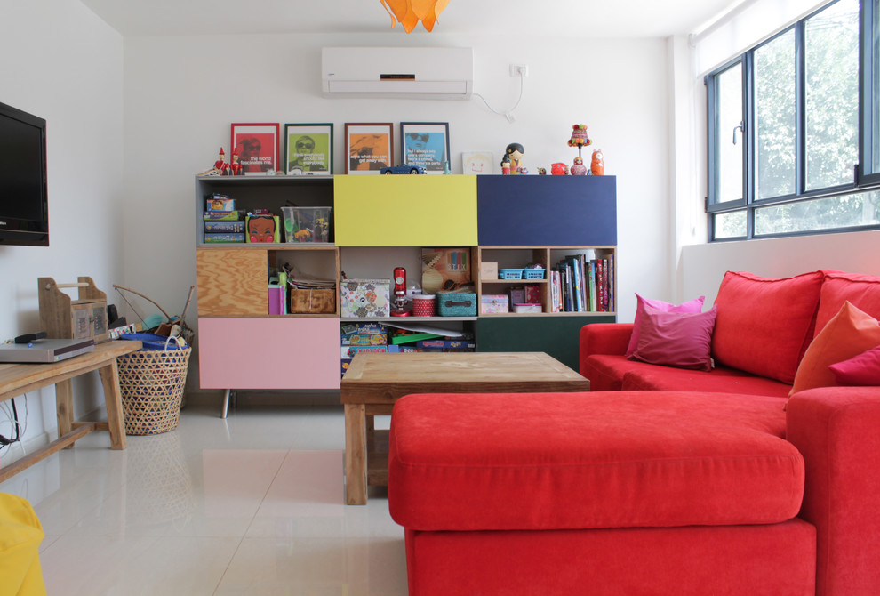 Red Sectional Sofa Kids Eclectic with Bookcase Bright Colors Color