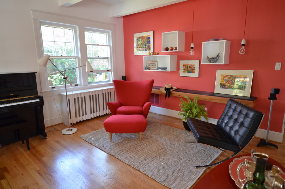 Red Sectional Sofa Living Room Modern with Barcelona Chairs Black Leather
